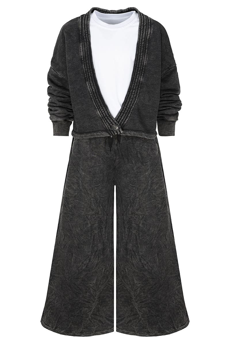 Komplet 3-częściowy Look Style bluza, t-shirt, spodnie ciemny szary - obrazek 2