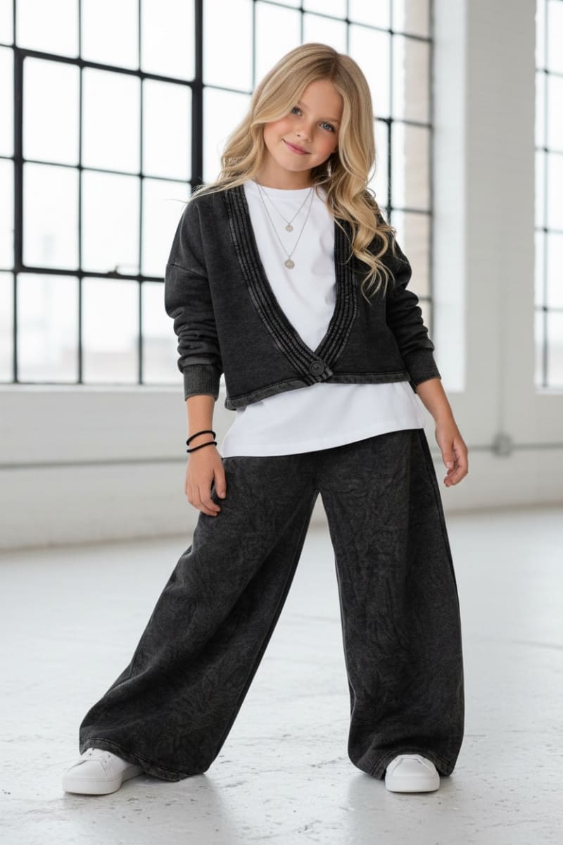 Komplet 3-częściowy Look Style bluza, t-shirt, spodnie ciemny szary - obrazek 3