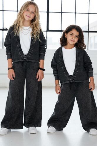 Komplet 3-częściowy Look Style bluza, t-shirt, spodnie ciemny szary