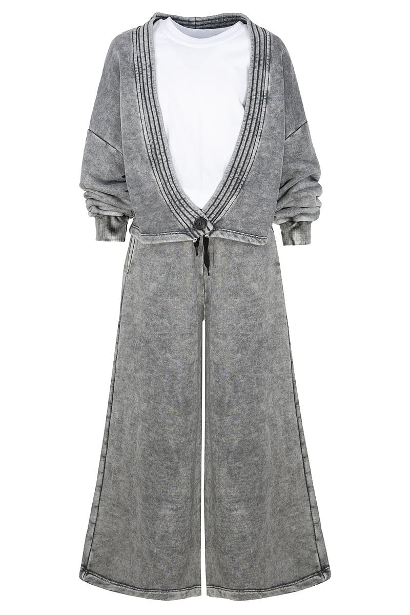 Komplet 3-częściowy Look Style bluza, t-shirt, spodnie, jasny szary - obrazek 2