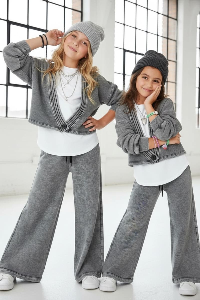 Komplet 3-częściowy Look Style bluza, t-shirt, spodnie, jasny szary - obrazek 3