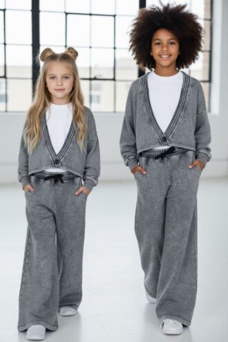 Komplet 3-częściowy Look Style bluza, t-shirt, spodnie, jasny szary