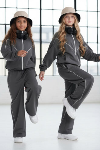 Komplet dla dziewczynki bluza rozpinana i spodnie Relax Airport Szary