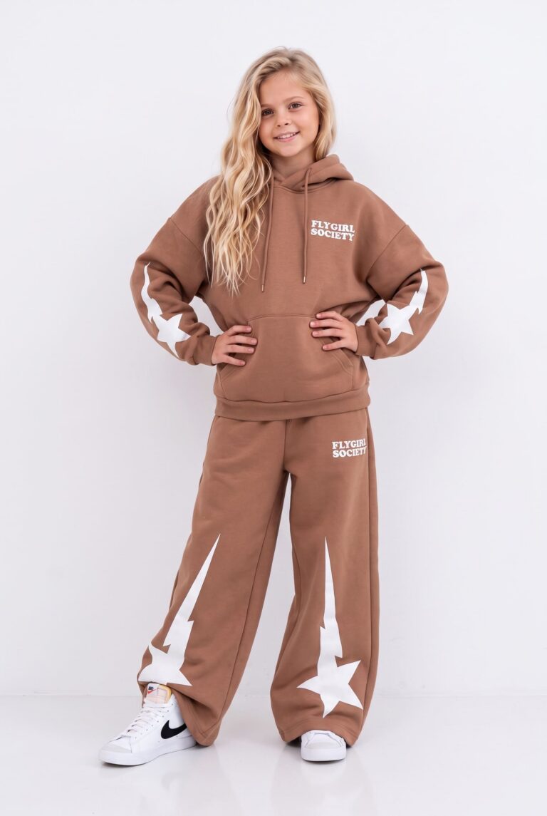Komplet bluza i spodnie Double Star jasny brąz dla dziewczynki